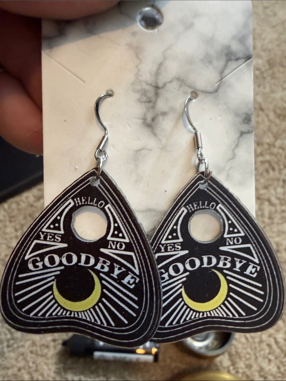 Goodbye Planchette Dangle Earrings in Black and Yellow - Unbranded